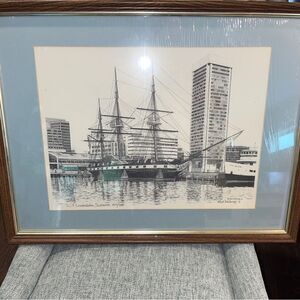 USF USS DeRemigis Constellation Baltimore harbor signed and numbered lithograph